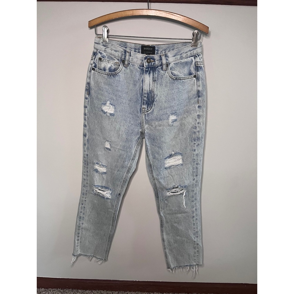 Bardot Light Wash Distressed High Rise Straight Leg Jeans Size 26 US 4 91237PB - Picture 1 of 6